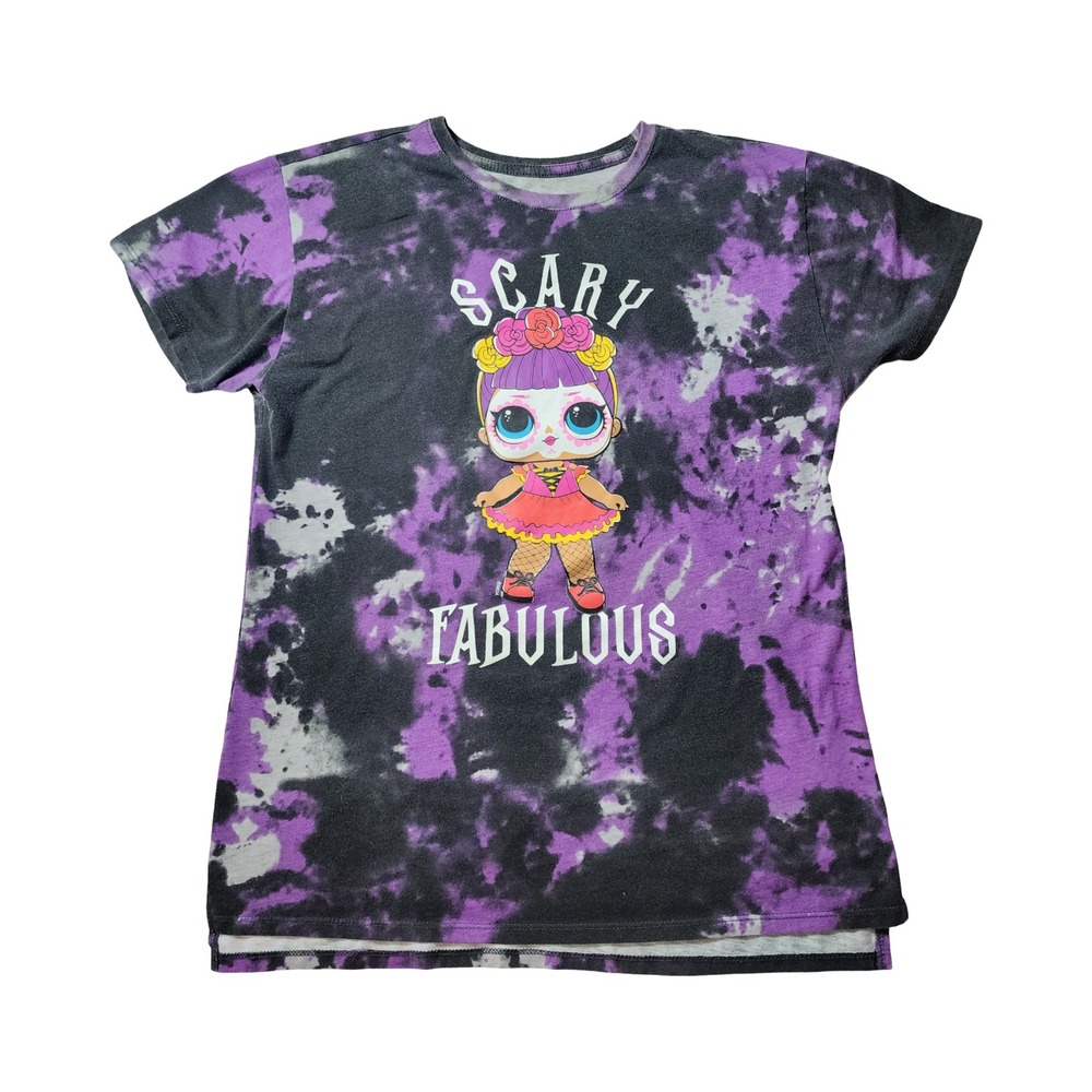 LOL Surprise Girls Scary Fabulous Tie Dye T-Shirt Purple Black‎ Size L 10/12